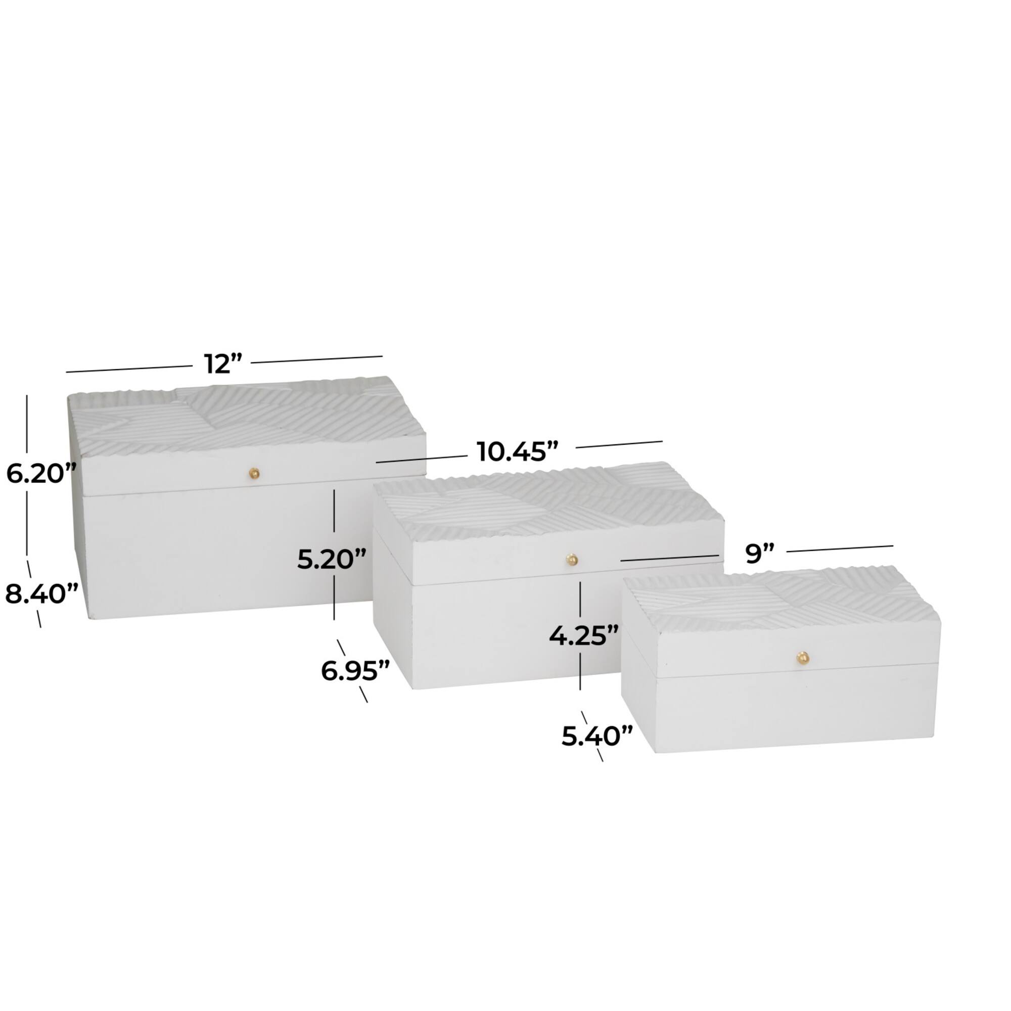 Novogratz White Wood Intricate Carved Box with Hinged Lid Set